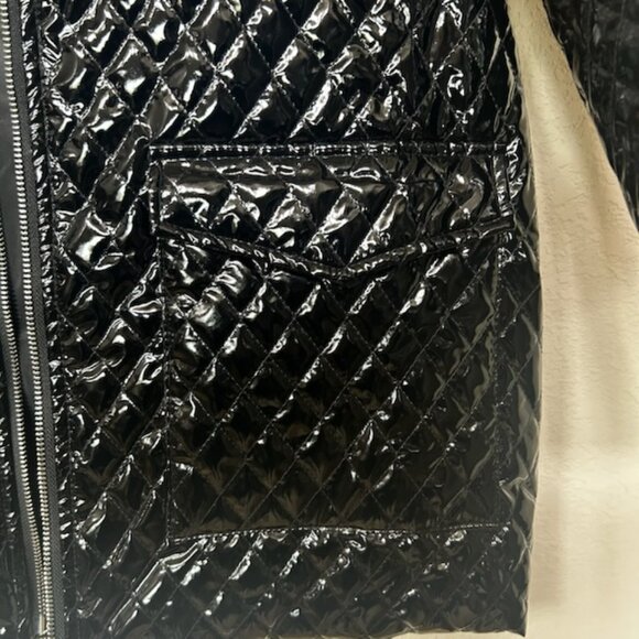 NWT Quilted Patent Leather Rain Coat Jacket With Pockets - Picture 7 of 14